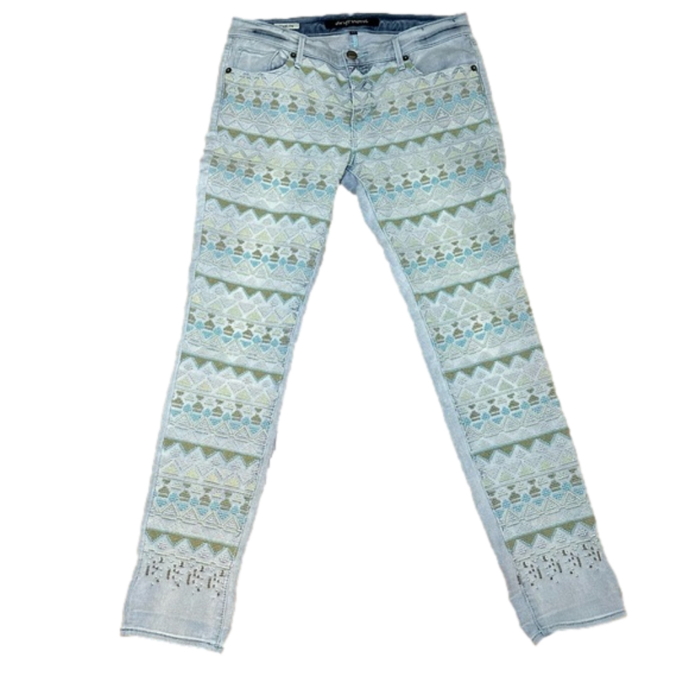 Driftwood Marilyn Embroidered Geometric Print Front Stretch Skinny Jean Size 28